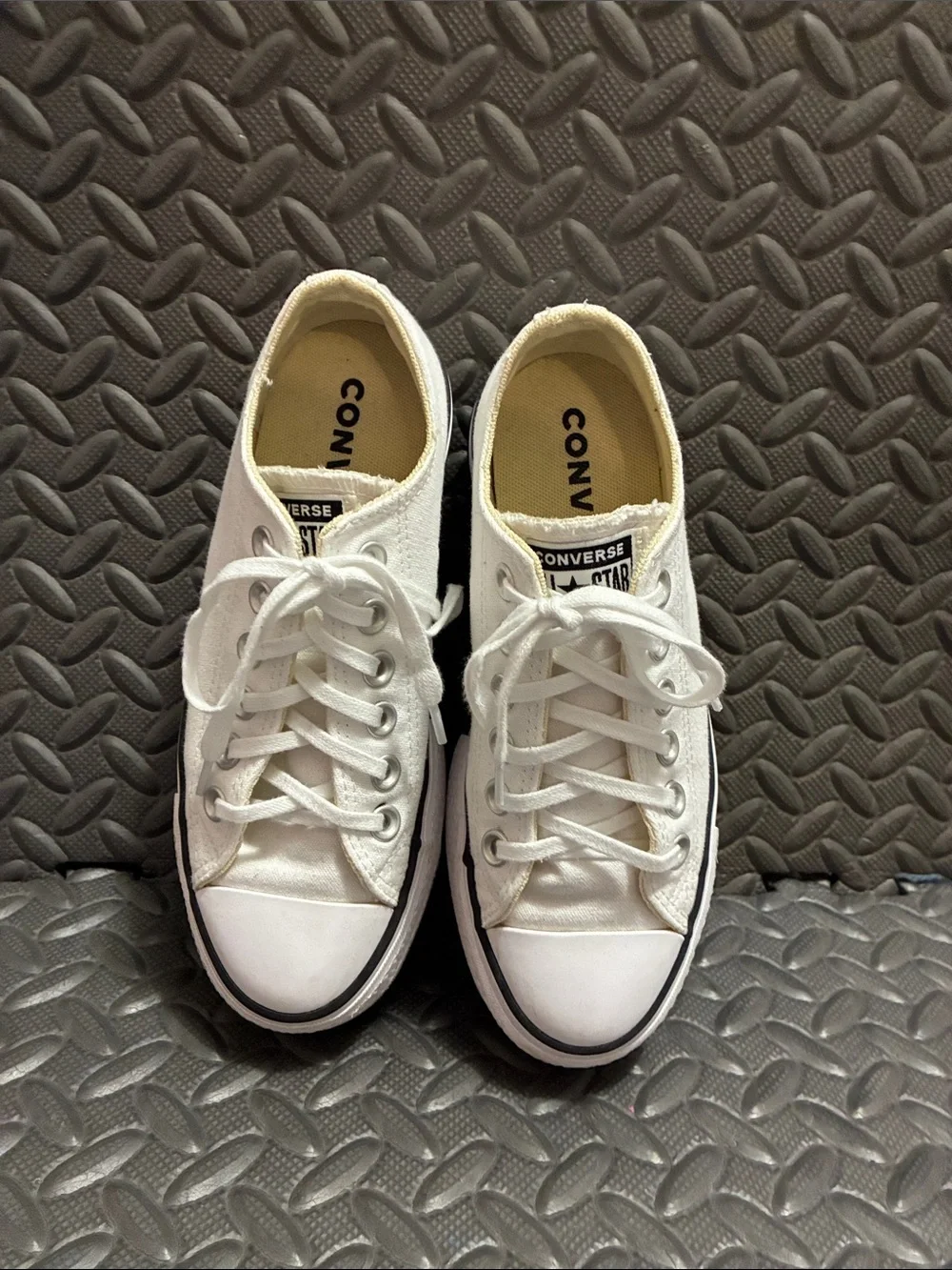 Converse Platform White Canvas Low-Top Sneakers with Black Trim